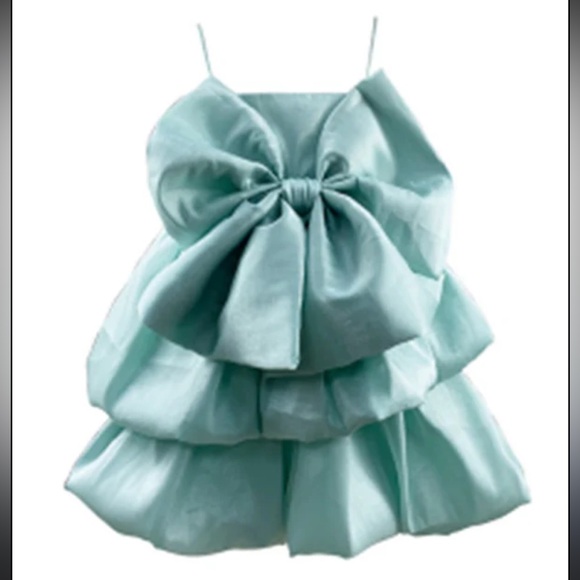 IN STUDIO Light Blue Dress Big Bow Mini Silky Unique Dress - Picture 1 of 6